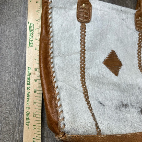 Myra Bag Women's Cloud Gray Brown Accent Calf Hair/Leather Shoulder Tote Bag - Picture 10 of 10